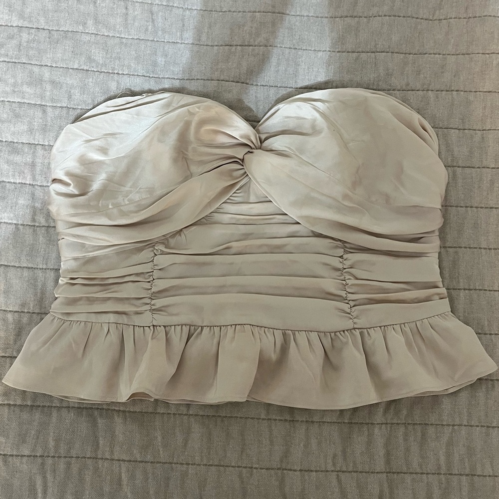 Satin Ruched Peplum Tube Top